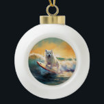 American Eskimo Beach Surfing Painting  Ceramic Ball Christmas Ornament<br><div class="desc">Immerse yourself in the playful world of canine adventure with this captivating painting. A spirited dog takes to the waves, skillfully riding the surf on a sun-kissed beach. The vibrant artwork beautifully captures the essence of beachside excitement as the dog fearlessly rides the waves, embodying the spirit of fun and...</div>