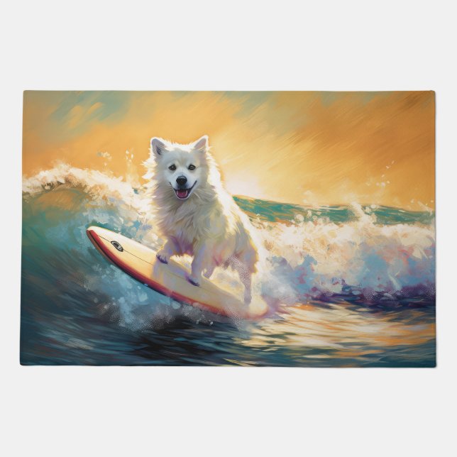 American Eskimo Beach Surfing Painting  Doormat (Front)