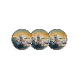 American Eskimo Beach Surfing Painting  Golf Ball Marker