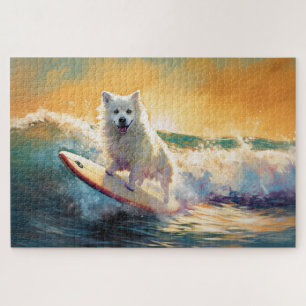 American Eskimo Beach Surfing Painting Jigsaw Puzzle