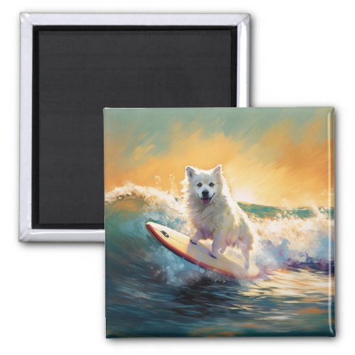 American Eskimo Beach Surfing Painting  Magnet