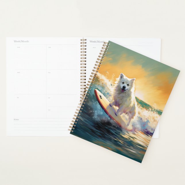 American Eskimo Beach Surfing Painting  Planner (Display)