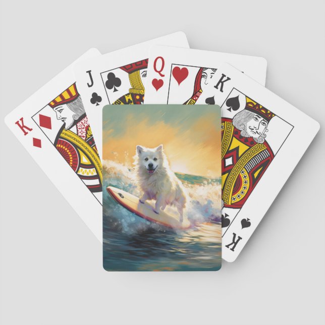 American Eskimo Beach Surfing Painting  Poker Cards (Back)