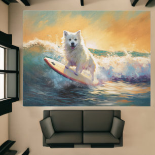 American Eskimo Beach Surfing Painting Rug
