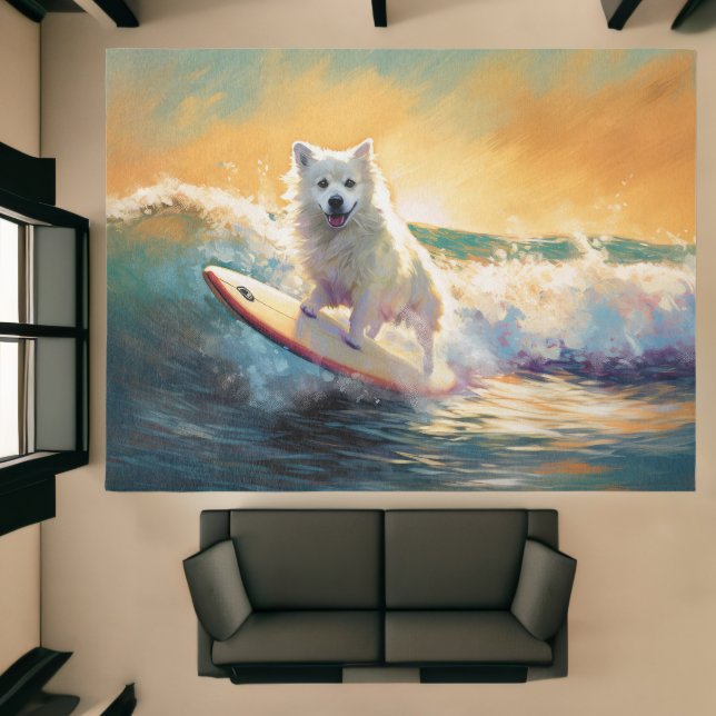 American Eskimo Beach Surfing Painting Rug (Insitu (Indoor 1))