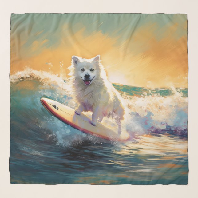 American Eskimo Beach Surfing Painting  Scarf (Front)