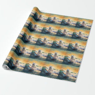 American Eskimo Beach Surfing Painting  Wrapping Paper