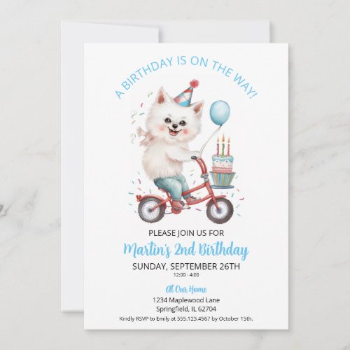 American Eskimo Bike with Cake 2nd Birthday Party Invitation