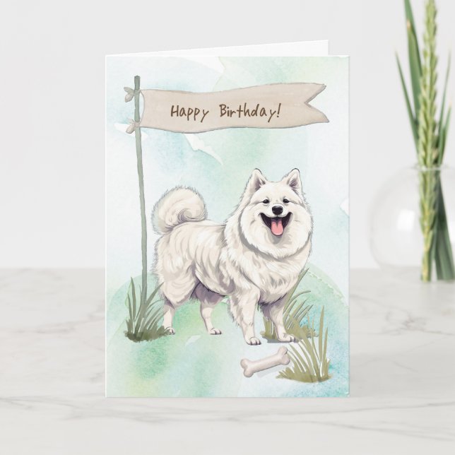 American Eskimo Breed Dog Under Birthday Sign Card (Front)