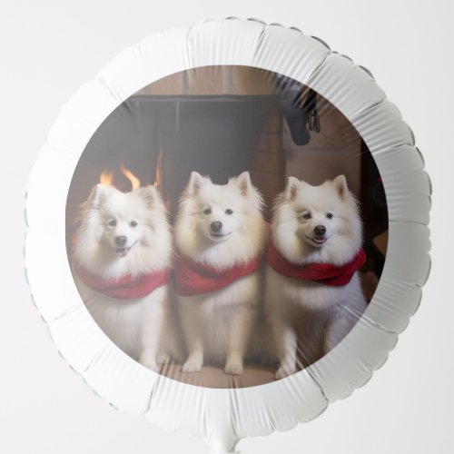 American Eskimo by the Fireplace Christmas Balloon