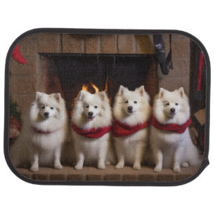 American Eskimo by the Fireplace Christmas Car Floor Mat