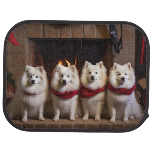 American Eskimo by the Fireplace Christmas Car Floor Mat