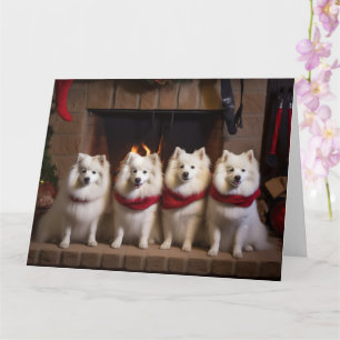 American Eskimo by the Fireplace Christmas Card