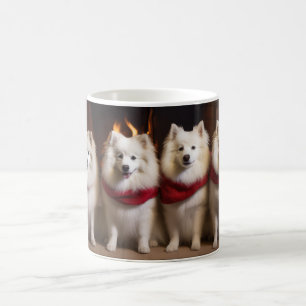 American Eskimo by the Fireplace Christmas Coffee Mug