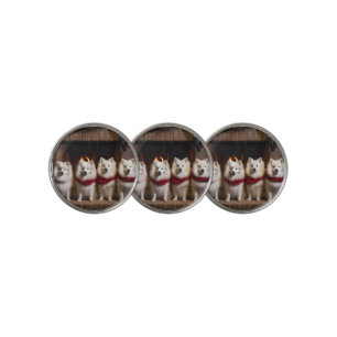 American Eskimo by the Fireplace Christmas Golf Ball Marker