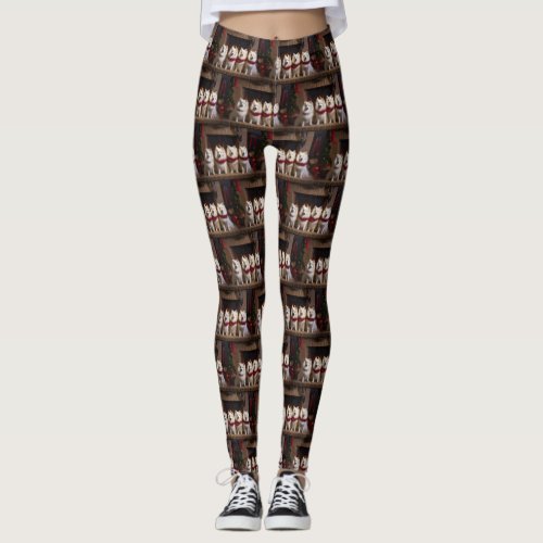 American Eskimo by the Fireplace Christmas Leggings