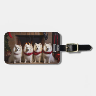 American Eskimo by the Fireplace Christmas Luggage Tag
