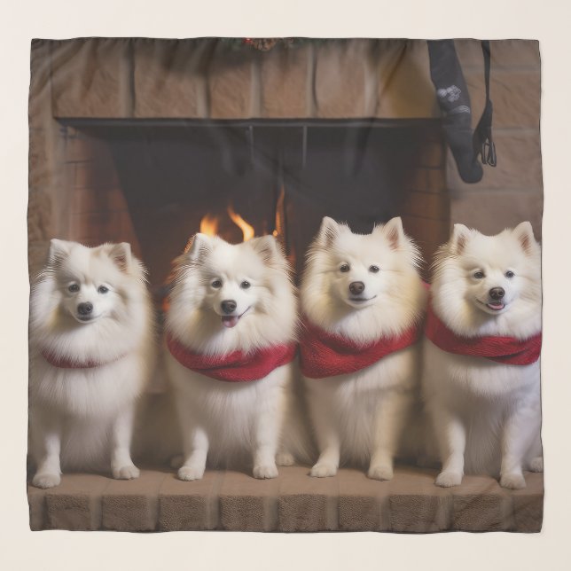 American Eskimo by the Fireplace Christmas Scarf (Front)