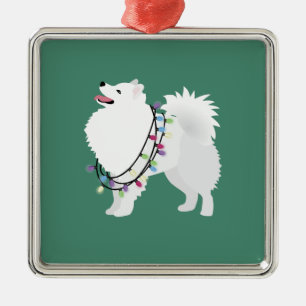 American Eskimo Christmas Design Metal Ornament