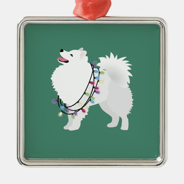 American Eskimo Christmas Design Metal Ornament (Front)