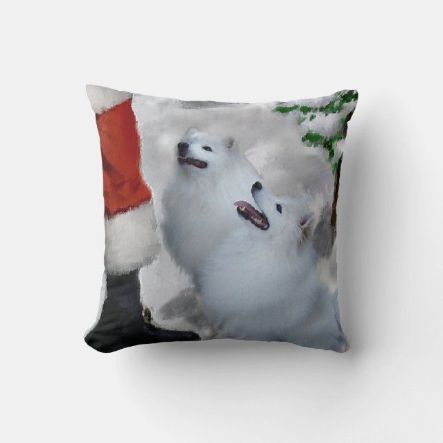 American Eskimo Christmas Throw Pillow (Front)