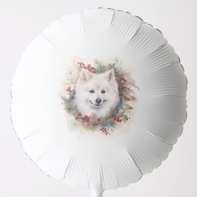 American Eskimo Christmas Wreath Festive Pup Balloon (Front)