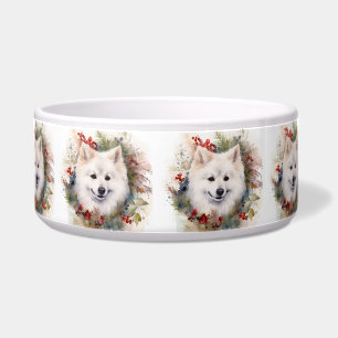 American Eskimo Christmas Wreath Festive Pup Bowl
