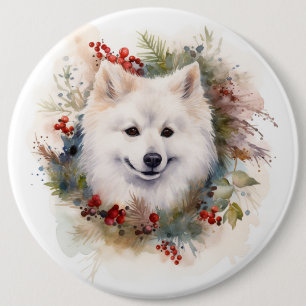 American Eskimo Christmas Wreath Festive Pup Button