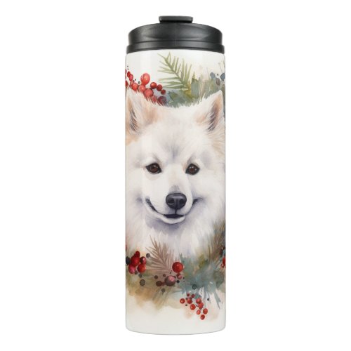 American Eskimo Christmas Wreath Festive Pup Thermal Tumbler