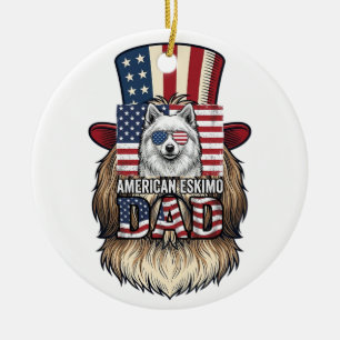 American Eskimo Dad Patriotic Vintage Dog Ceramic Ornament