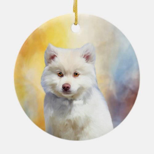 American Eskimo Dog Art Portrait Ceramic Ornament