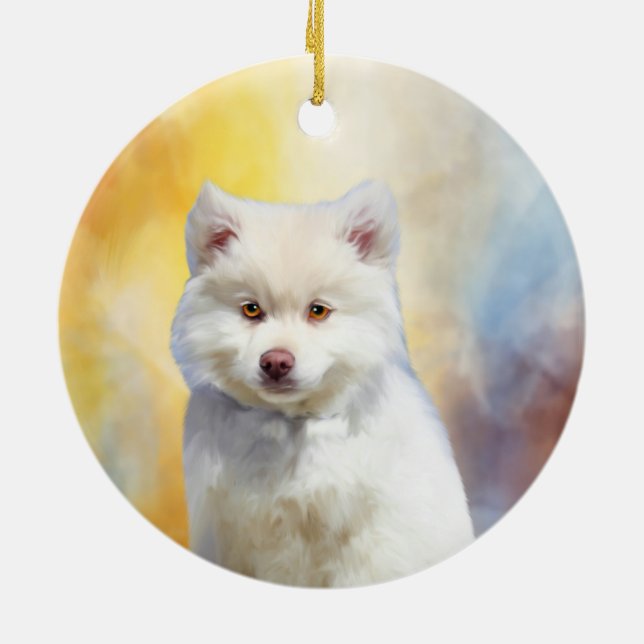 American Eskimo Dog Art Portrait Ceramic Ornament (Back)