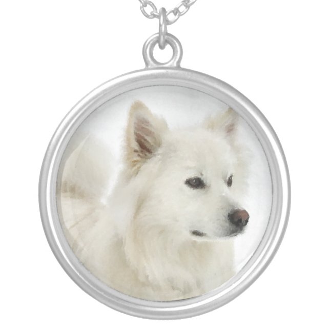 American Eskimo Dog Art Silver Plated Necklace (Front)