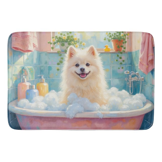 American Eskimo Dog Bath Time Cute Bathroom Decor Mat (Front)