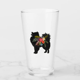American Eskimo Dog Boho Floral Silhouette Glass