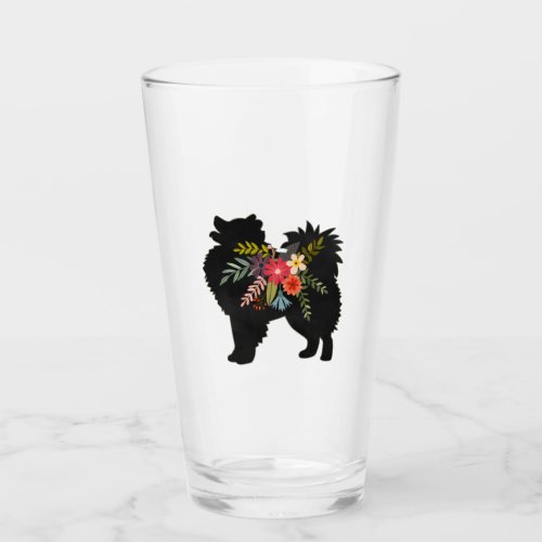 American Eskimo Dog Boho Floral Silhouette Glass