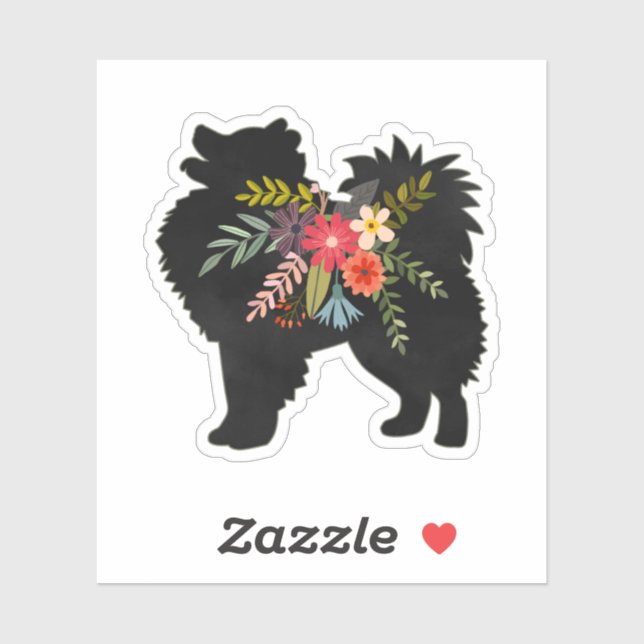 American Eskimo Dog Boho Floral Silhouette Sticker (Sheet)