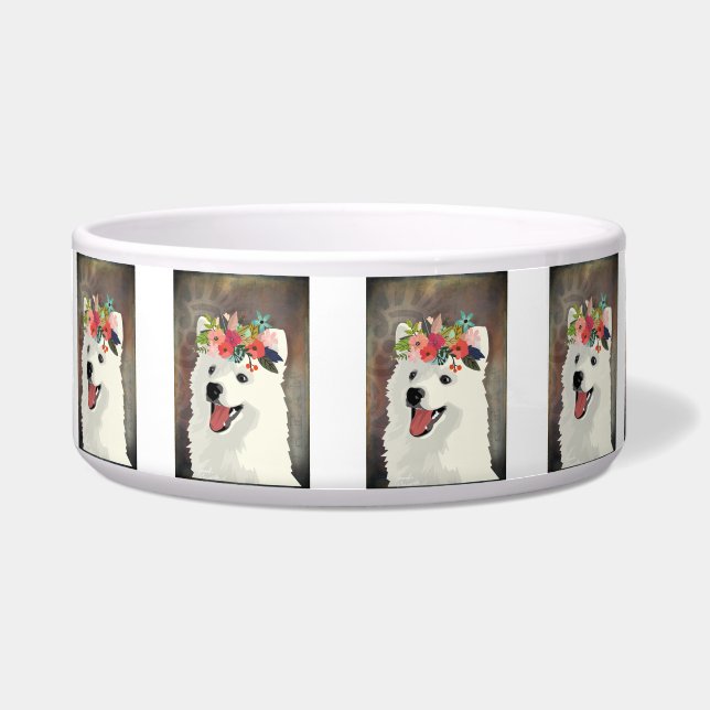 American Eskimo Dog Breed Flower Crown Bowl (Front)