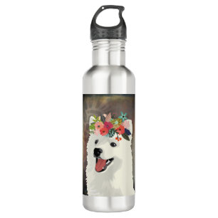 American Eskimo Dog Breed Flower Crown Stainless Steel Water Bottle