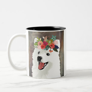 American Eskimo Dog Breed Flower Crown Two-Tone Coffee Mug