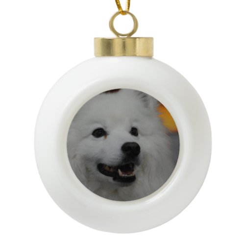 American Eskimo Dog Ceramic Ball Christmas Ornament