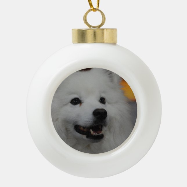 American Eskimo Dog Ceramic Ball Christmas Ornament (Front)