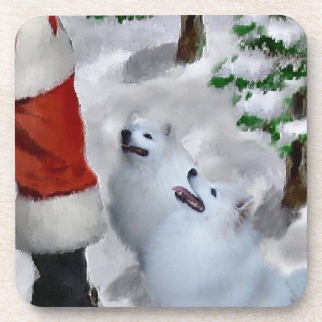 American Eskimo Dog Christmas  Beverage Coaster (Front)