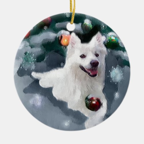 American Eskimo Dog Christmas Ceramic Ornament