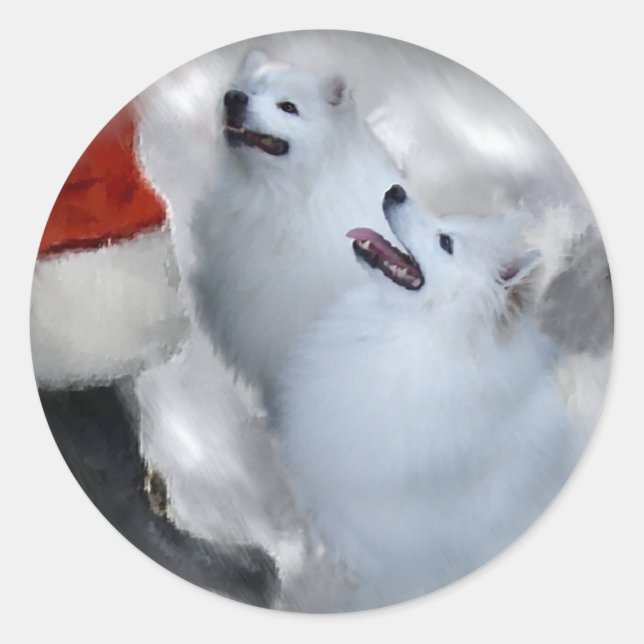 American Eskimo Dog Christmas Classic Round Sticker (Front)