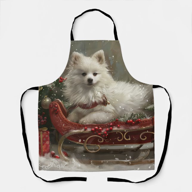 American Eskimo Dog Christmas Festive  Apron (Front)