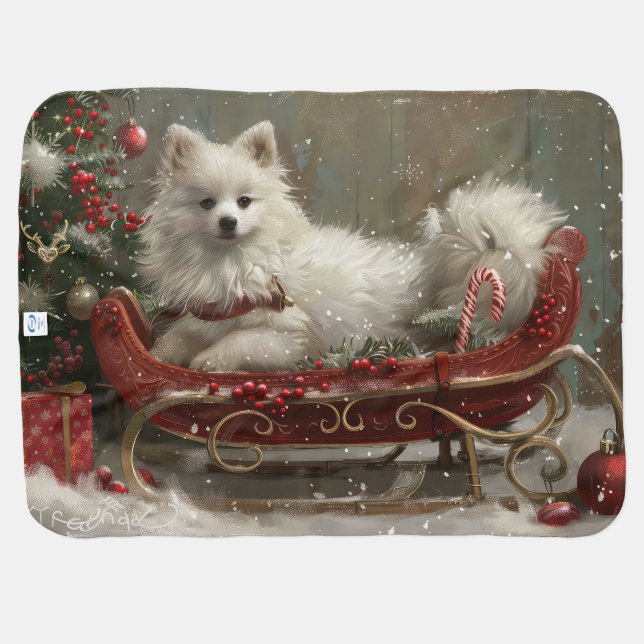 American Eskimo Dog Christmas Festive  Baby Blanket (Back Horizontal)