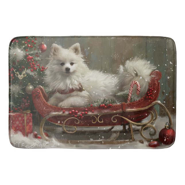 American Eskimo Dog Christmas Festive  Bath Mat (Front)