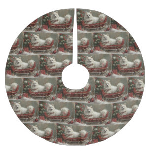 American Eskimo Dog Christmas Festive Brushed Polyester Tree Skirt