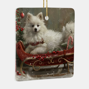 American Eskimo Dog Christmas Festive Ceramic Ornament